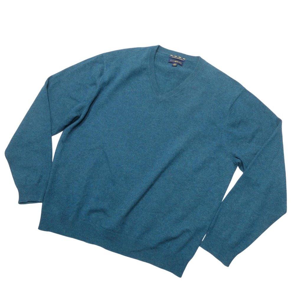 Club Room Sweater Mens L Blue 100% Cashmere V Neck Knit Pullover Estate Cashmere